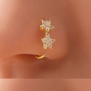 Nose Ring- Cubic Zirconia Star Nose Cuff/Clip Copper Nose Ring. Gold Tone